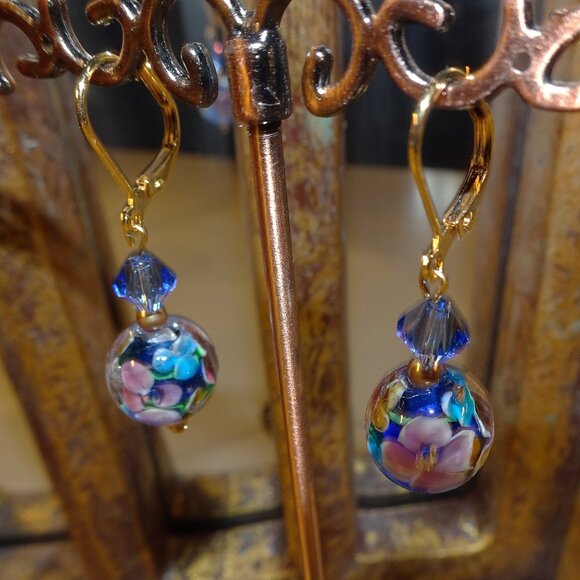 Lampwork earrings in petite 12 mm. Czech beads & Austrian crystals in six colors - Picture 5 of 16